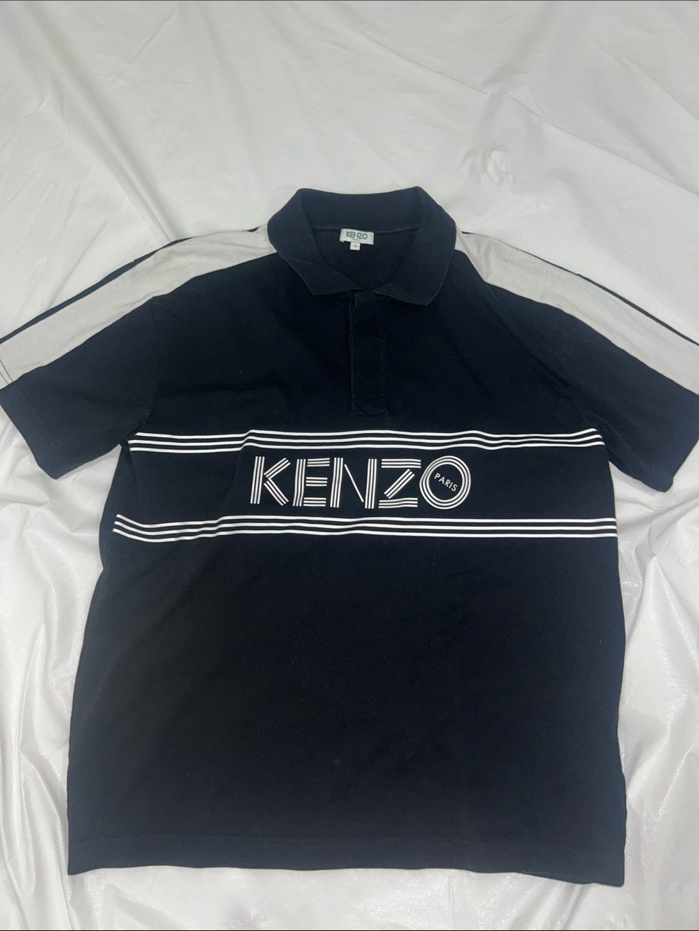 Kenzo Black Polo with White Stripe Logo size large